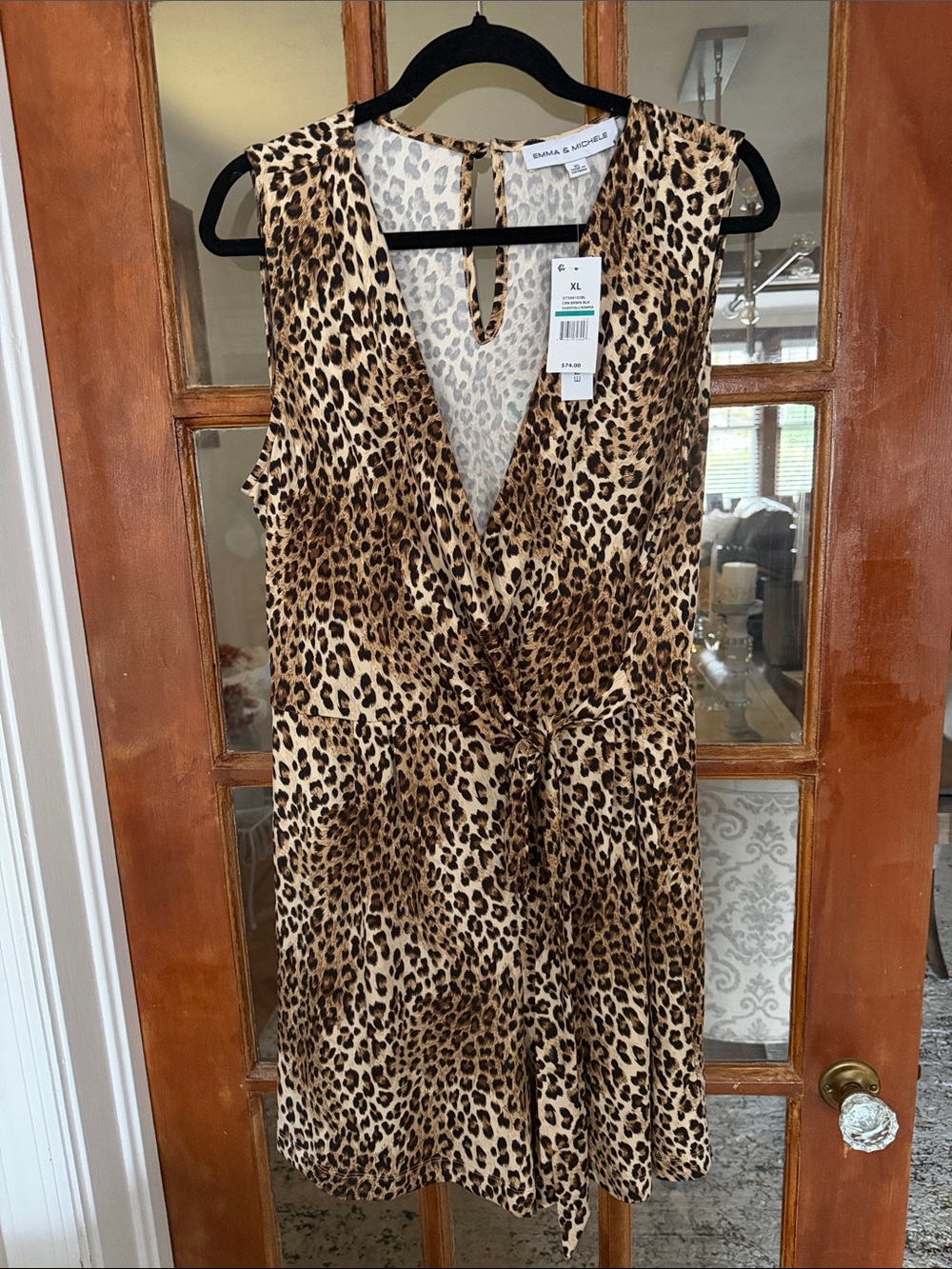 Emma & Michele Leopard Print Faux Wrap Dress - Tan and Black. Size XL NWT